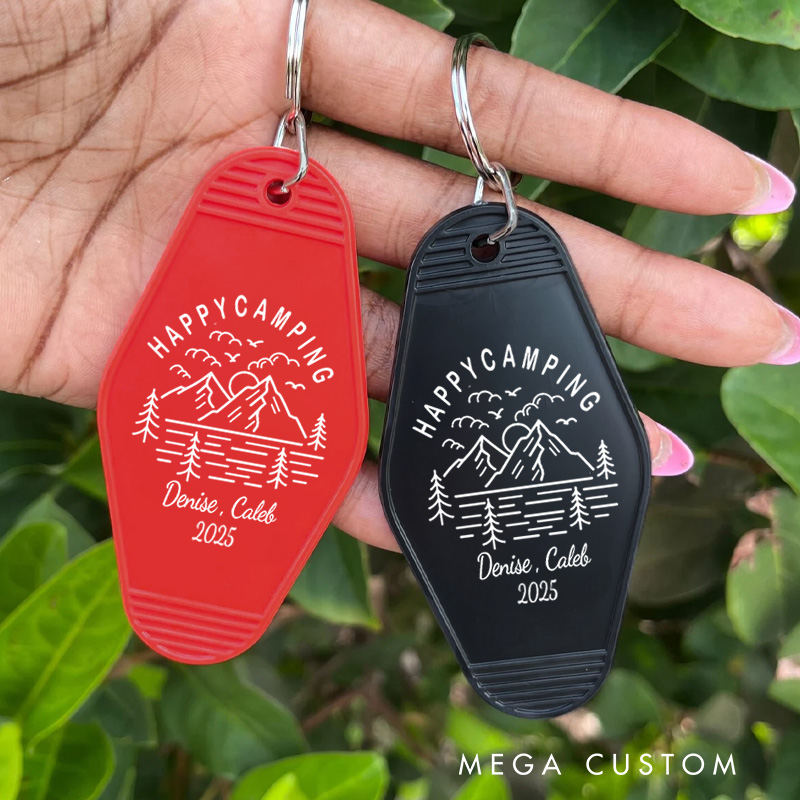 Personalized Happy Camping Keychain Outdoor Adventure Lovers Keychain Nature Hiking Keychain Gift Couple