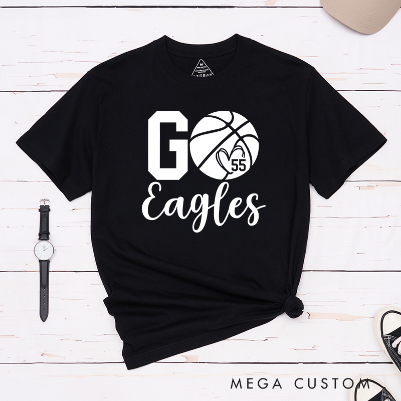 Personalized Basketball T-Shirt with Custom Team Name, Number, and Go Team Design