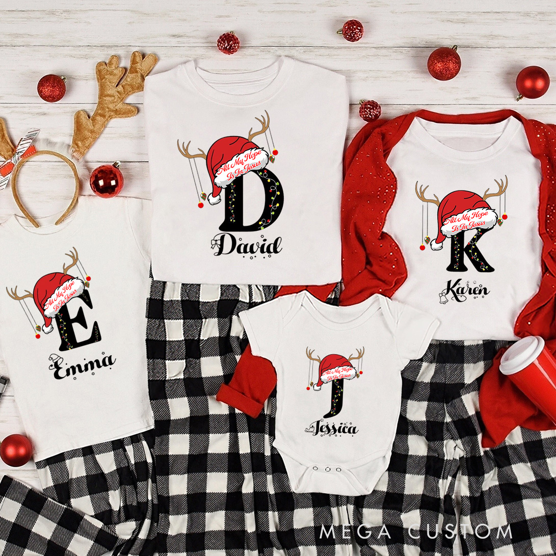Personalized all My Hope is in Jesus Family Matching Cotton T-Shirts with Name Religious Gift Christmas Gift for Family
