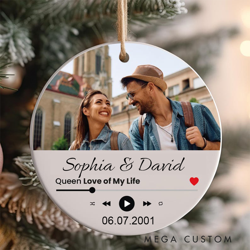 Personalized Couple Photo and Song Ornament Custom Photo Ornament Keepsake Custom Couple Name Christmas