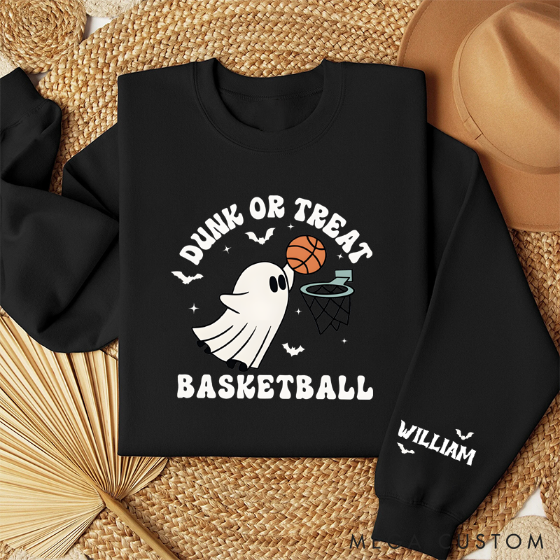 Personalized Halloween Basketball Sweatshirt with Ghost Design and Custom Name