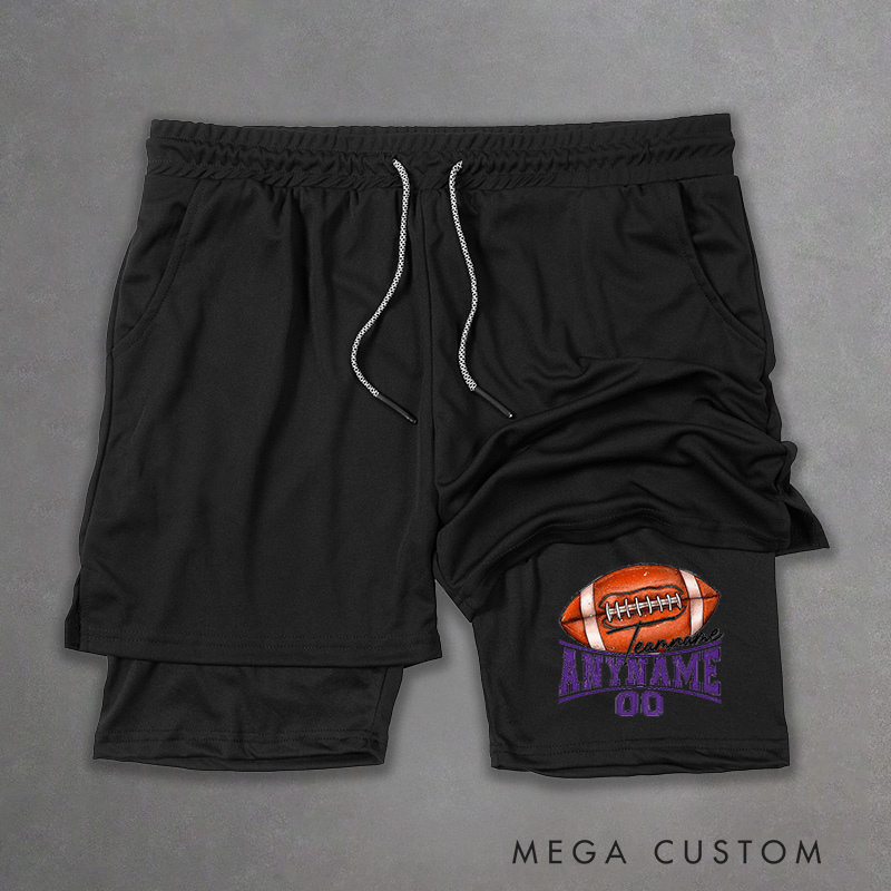 Personalized 3D Design Football 2in1 Hybrid Workout Shorts with Your Team Name and Number for Men