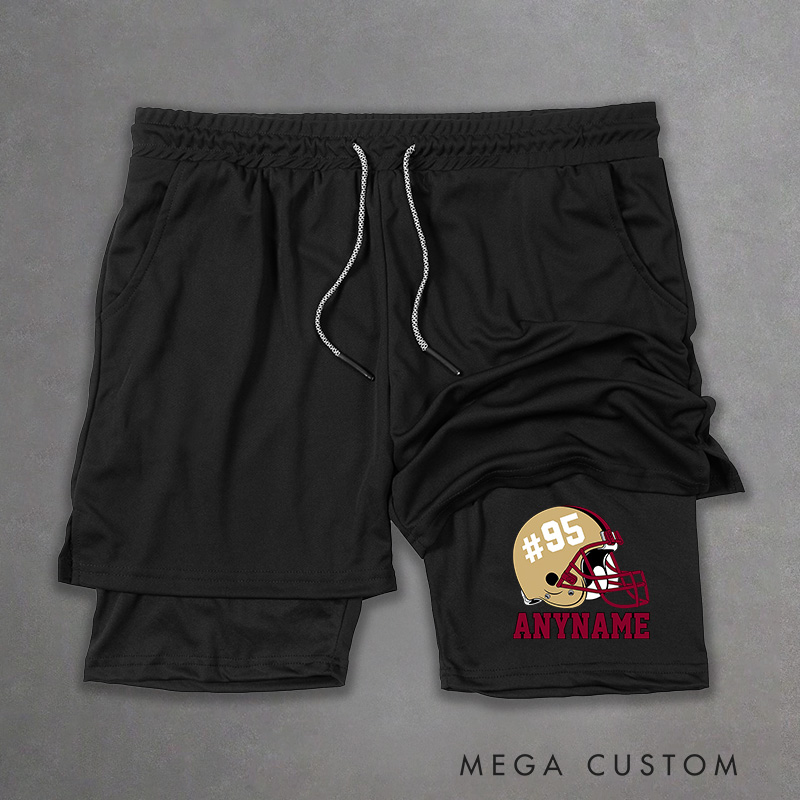 Personalized Helmet Design Football 2in1 Hybrid Workout Shorts with Your Name and Number for Men