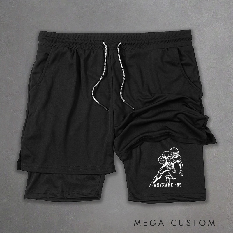 Personalized Dynamic Player American Football 2-in-1 Hybrid Sport Shorts with Your Name and Number