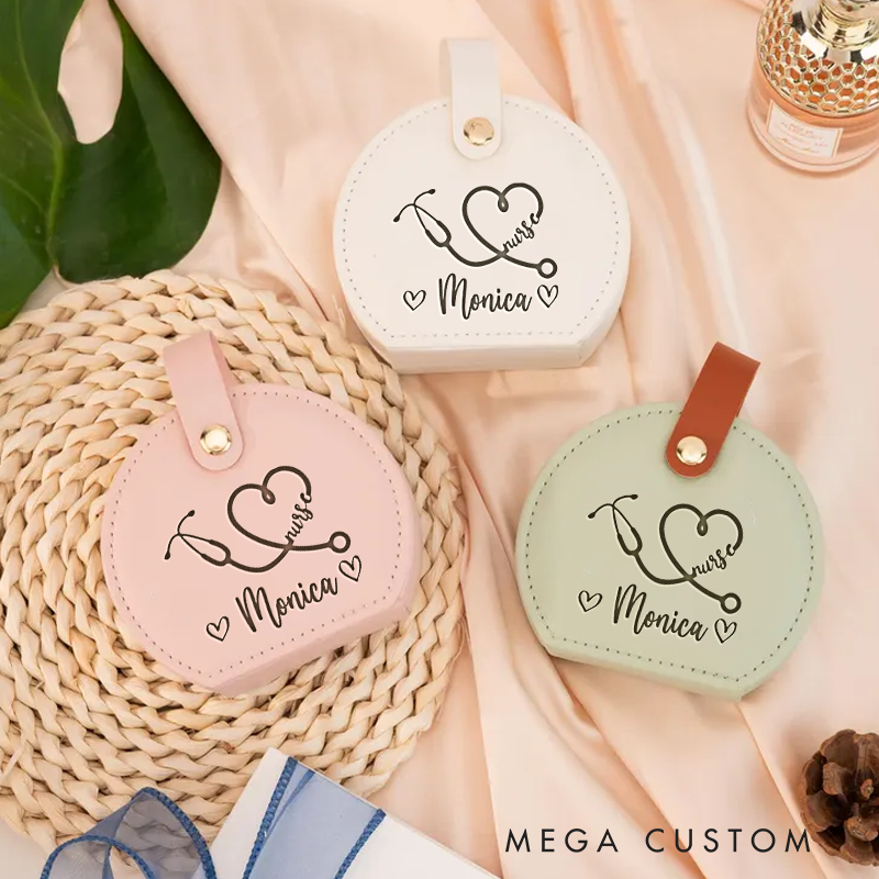 Personalized Leather Jewelry Box Engraved I Love Nursing Design Nurse Jewelry Travel Case Custom Jewelry Organizer Gift