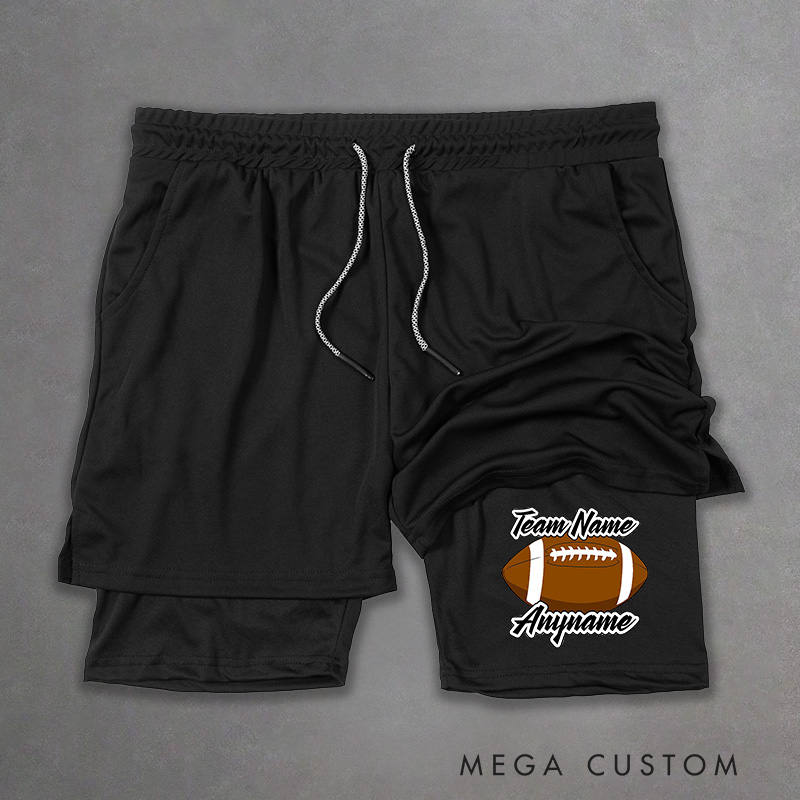 Personalized American Football 2-in-1 Hybrid Sport Shorts with Custom Team Name and Player Name