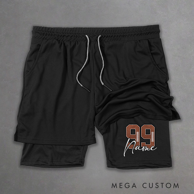 Personalized American Football 2-in-1 Hybrid Sport Shorts with Custom Name and Number