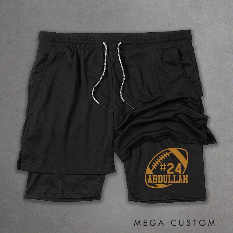 Personalized American Football 2-in-1 Hybrid Sport Shorts with Custom Player Name and Number for Fans