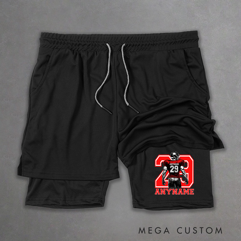 Personalized American Football 2-in-1 Hybrid Sport Shorts with Custom Player Name and Number on the Back