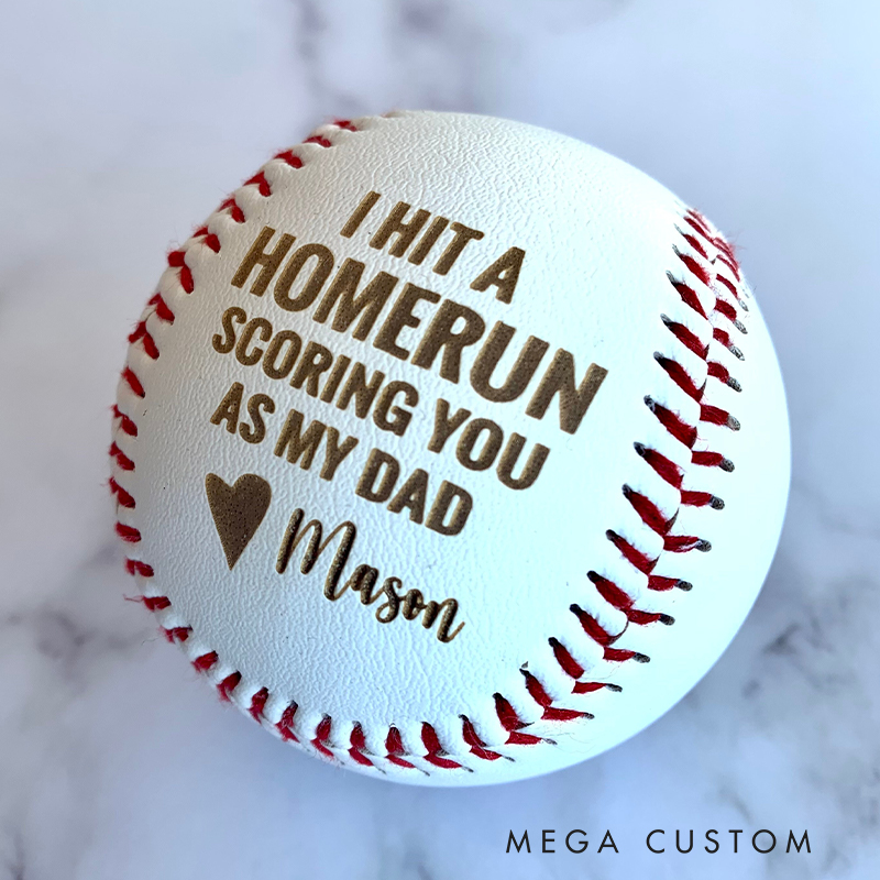 Personalized Baseball with "Home Run Dad" Message and Custom Name  