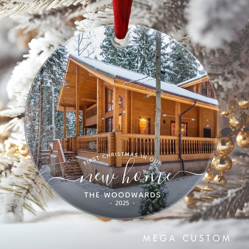 Personalized First Christmas in Our New Home Ornament Custom Photo First Christmas New Home White Script Ornament Housewarming Holiday Keepsake Gift