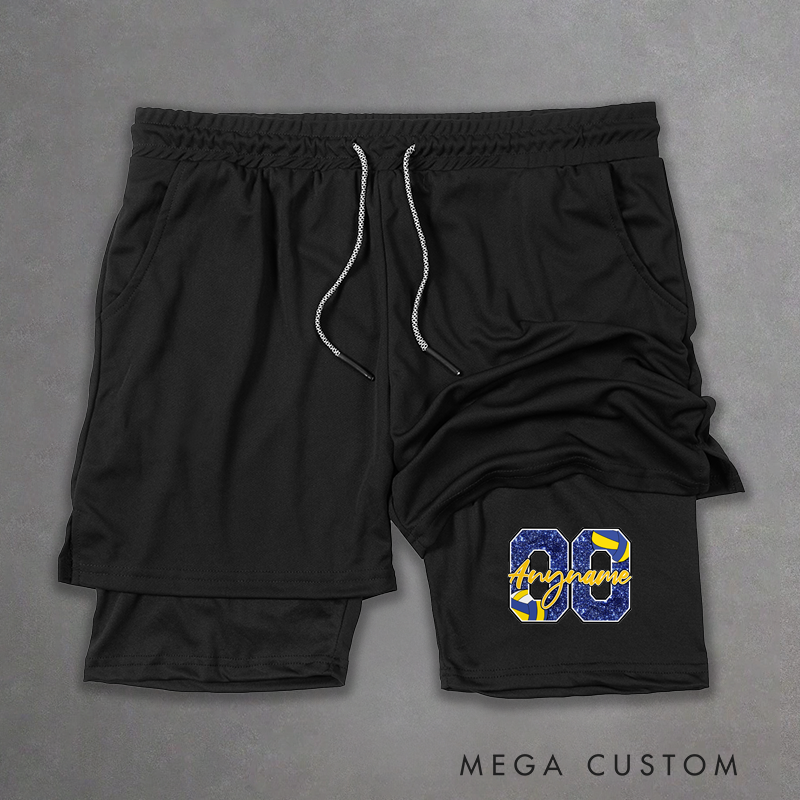 Personalized Volleyball 2-in-1 Hybrid Sport Shorts Glitter Name and Nmuber for Gatherings and Celebrations