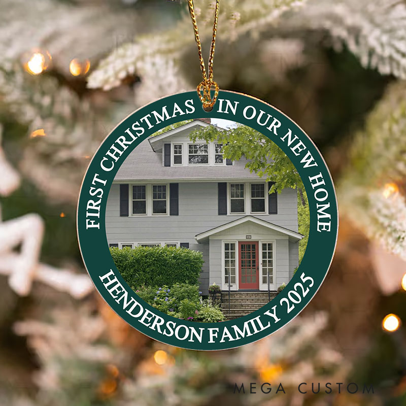 Personalized House Photos First Christmas in Our New Home Ornament 2025 Custom House Photo Design Family Name Keepsake Holiday Tree Decoration Gift