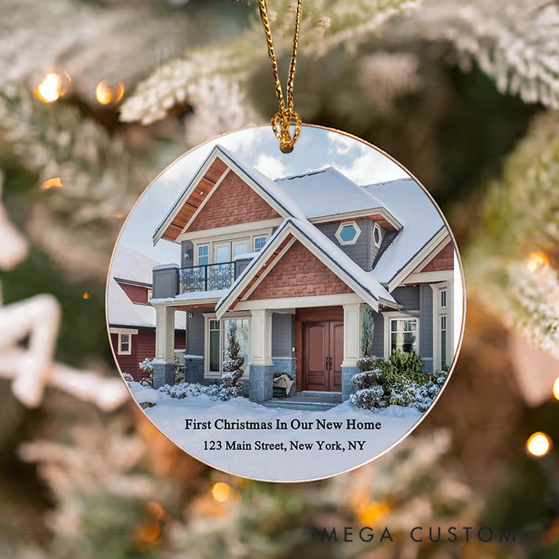 Personalized House Photo First Christmas New Home Address Acrylic Ornament Custom First Christmas in Our New Home Ornament Holiday Tree Decoration