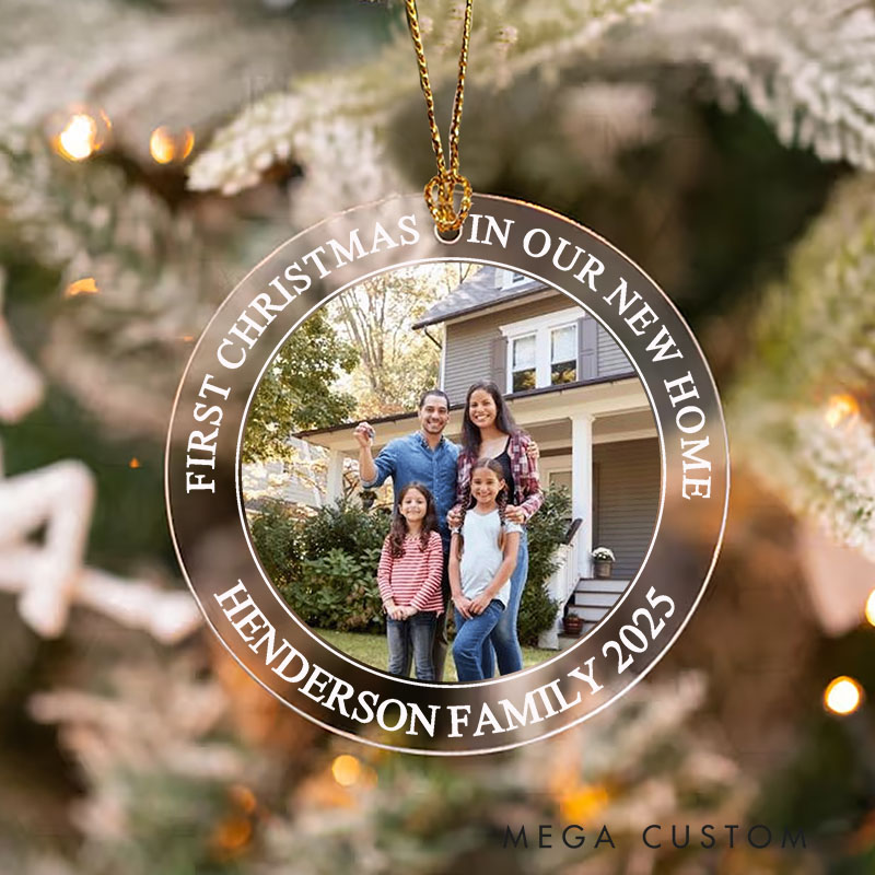 Personalized First Christmas in Our New Home Ornament 2025 Custom Family Photo Design Name and Year Keepsake Housewarming Holiday Tree Decoration Gift