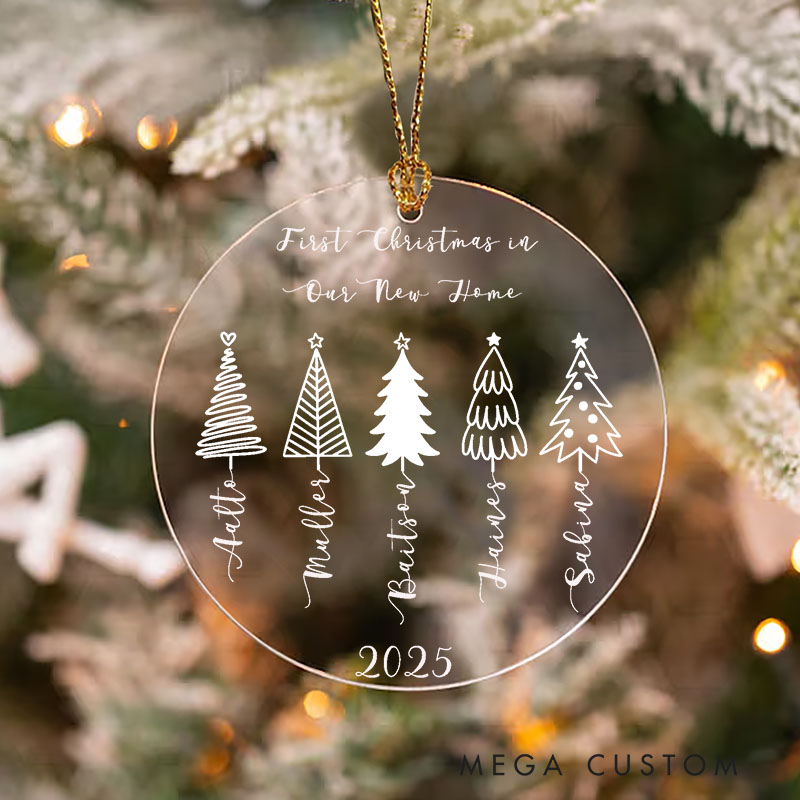 Personalized Christmas Tree Acrylic Ornament with 1-5 Names and Year Festival Home Decor Christmas Gift for Family Friend First Christmas Gifts