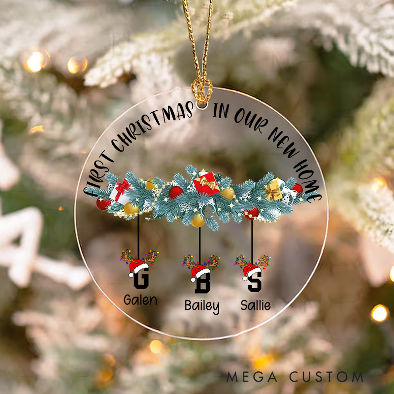 Personalized First Christmas in Our New Home Ornament 2025 Customized Family Member Name Acrylic Ornament Holiday Decoration Gift