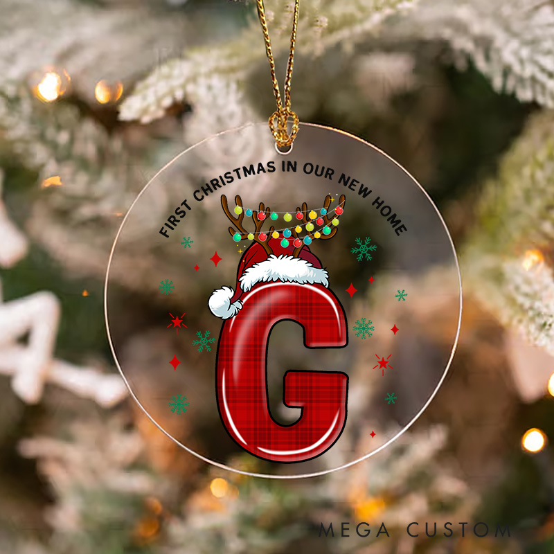 Personalized First Christmas in Our New Home Ornament 2025 Plaid Monogram Ornament Custom Keepsake Housewarming Christmas Gift