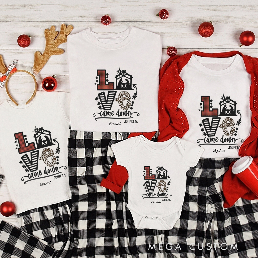 Personalized John 3:16 Christmas Family Matching Crew Neck T-Shirts with Name Religious Gift for Family