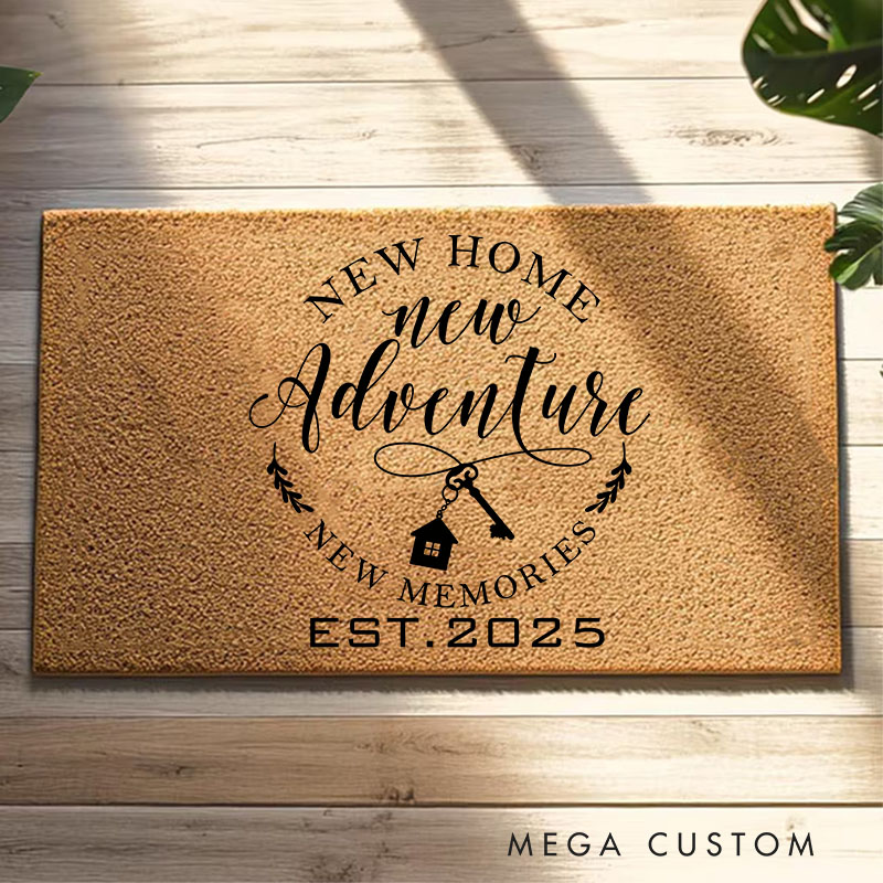 Personalized New Home Doormat New Adventure New Memories Est 2025 Design Custom Welcome Mat Housewarming Gift Indoor Outdoor Home Decor Front Door Rug