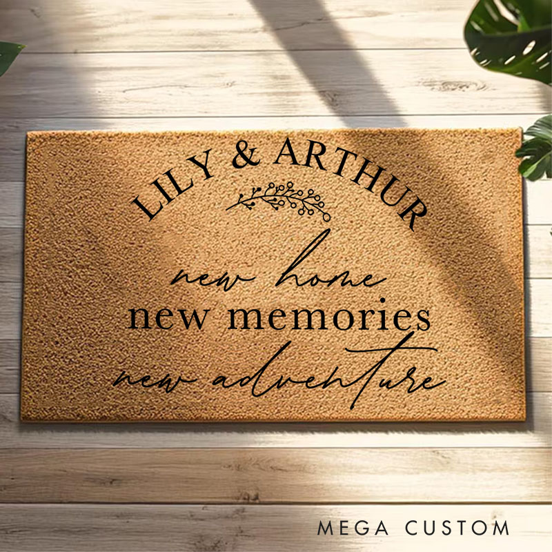 Personalized Welcome Mat Indoor Outdoor Home Decor Front Door Rug New Home Doormat New Memories New Adventure Design Custom Names Housewarming Gift