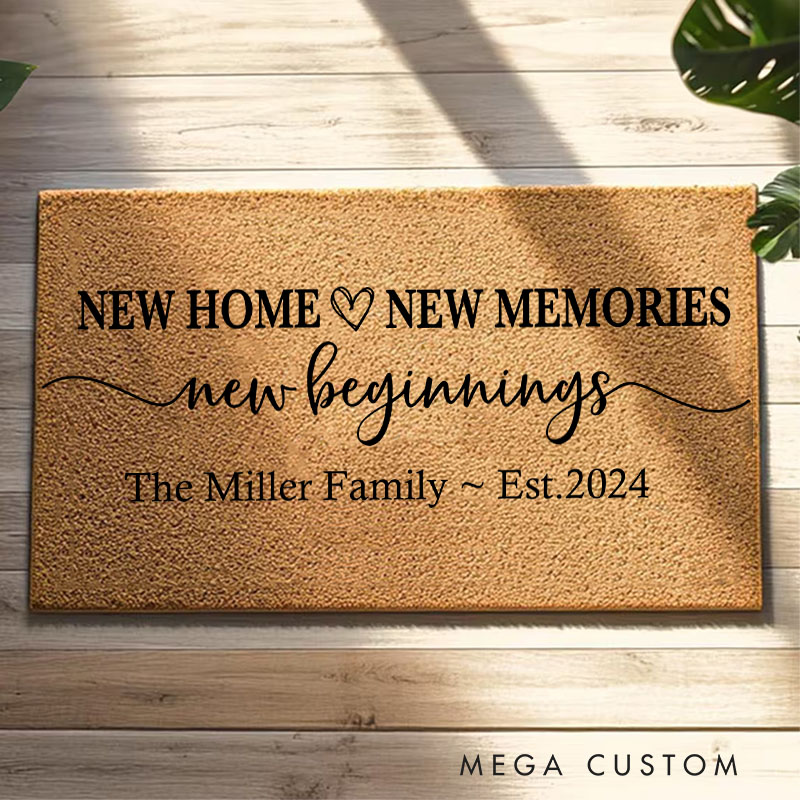 Personalized Mat Indoor Outdoor Home Decor Rug New Home Doormat New Memories New Beginnings Design Custom Family Name Housewarming Gift