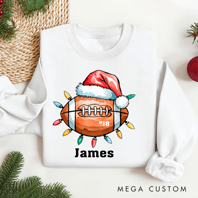 Personalized American Football Design Christmas Sweatshirt with Custom Name and Number