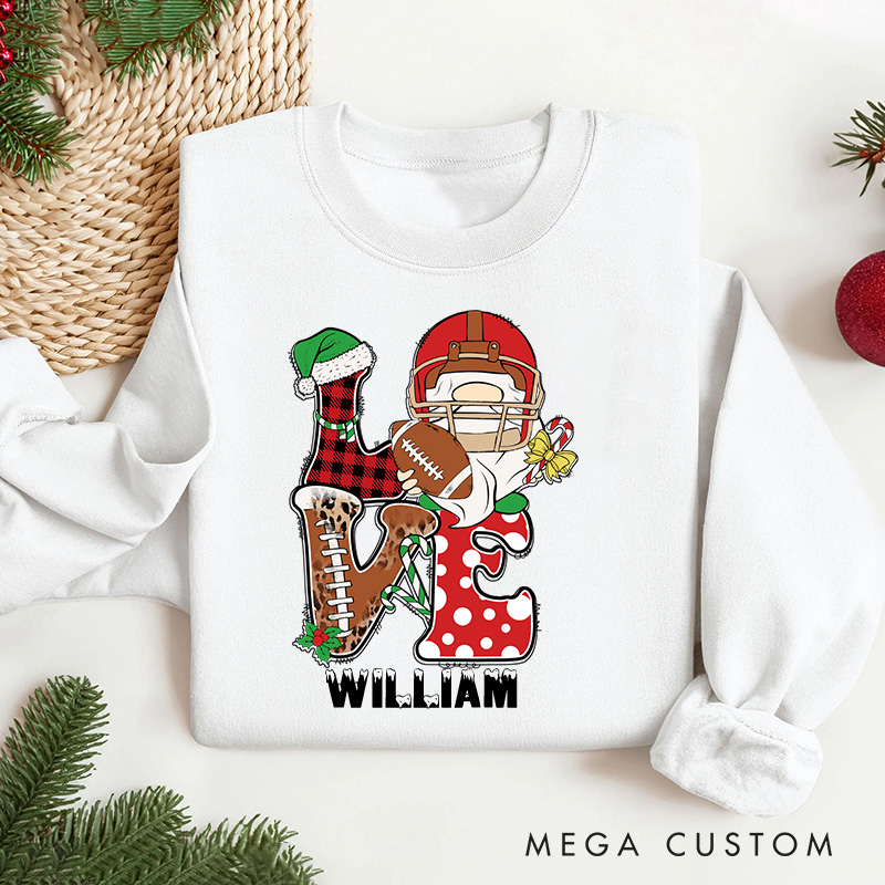 Personalized American Football Love Design Christmas Sweatshirt with Custom Name