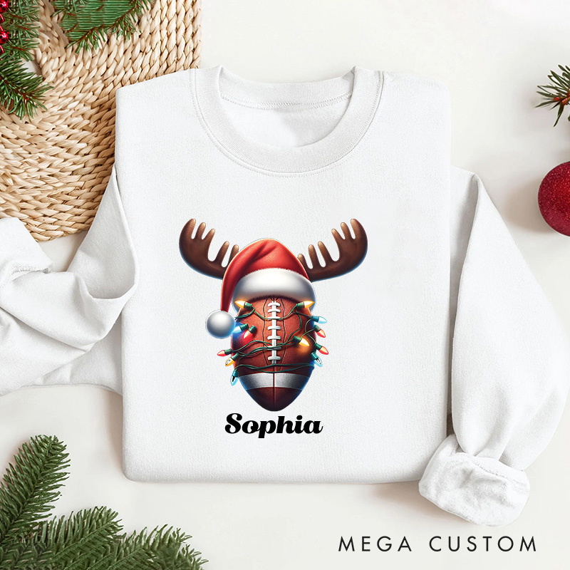 Personalized American Football Reindeer Design Christmas Sweatshirt with Custom Name