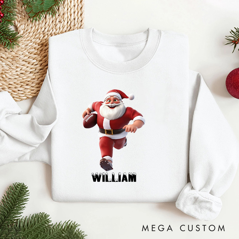 Personalized American Football Santa Christmas Sweatshirt with Custom Number for Festive Style with a Fun Twist