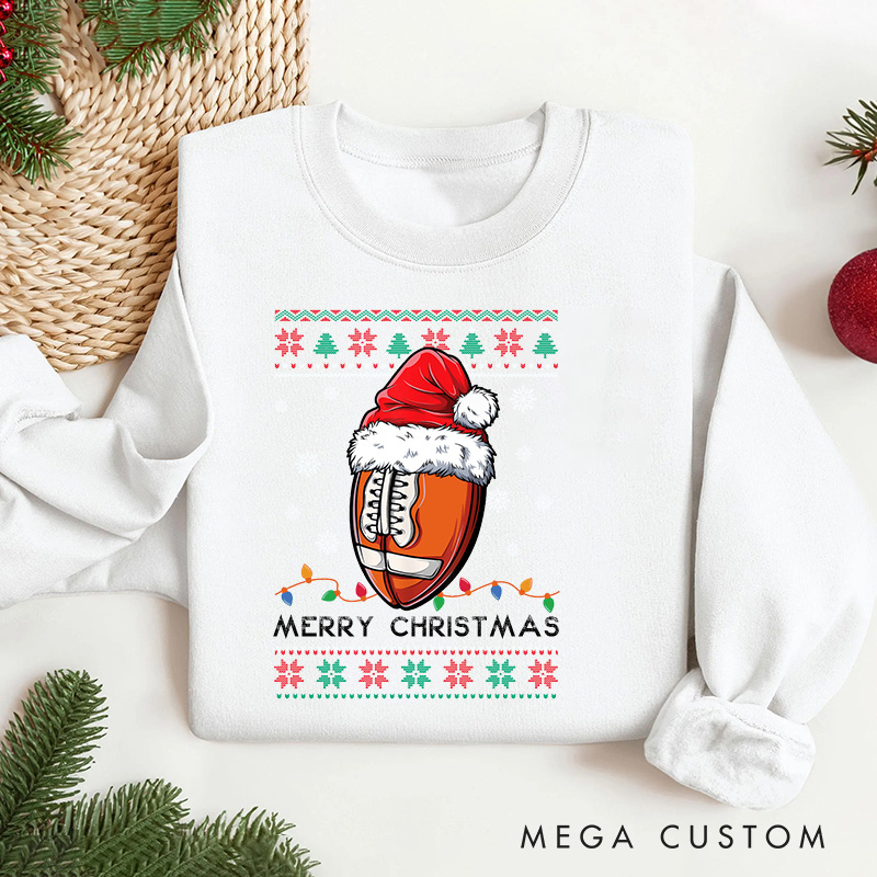 Personalized American Football Design Christmas Sweatshirt with Custom Text,Celebrate the Season in Style