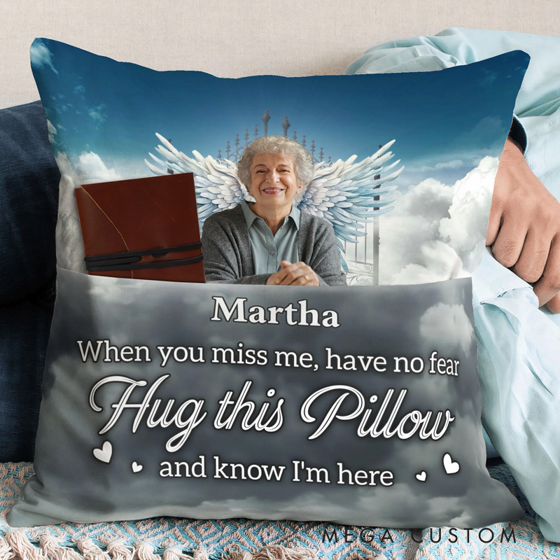 Personalized Memorial Pillow When You Miss Me Hug This Pillow Custom Photo Memory Pillow