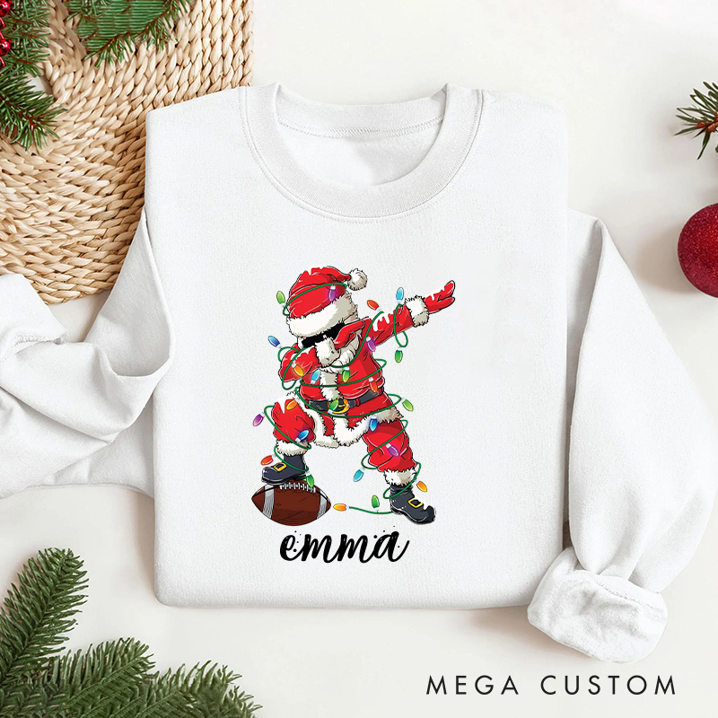 Personalized American Football Santa Dab Christmas Sweatshirt with Custom Name
