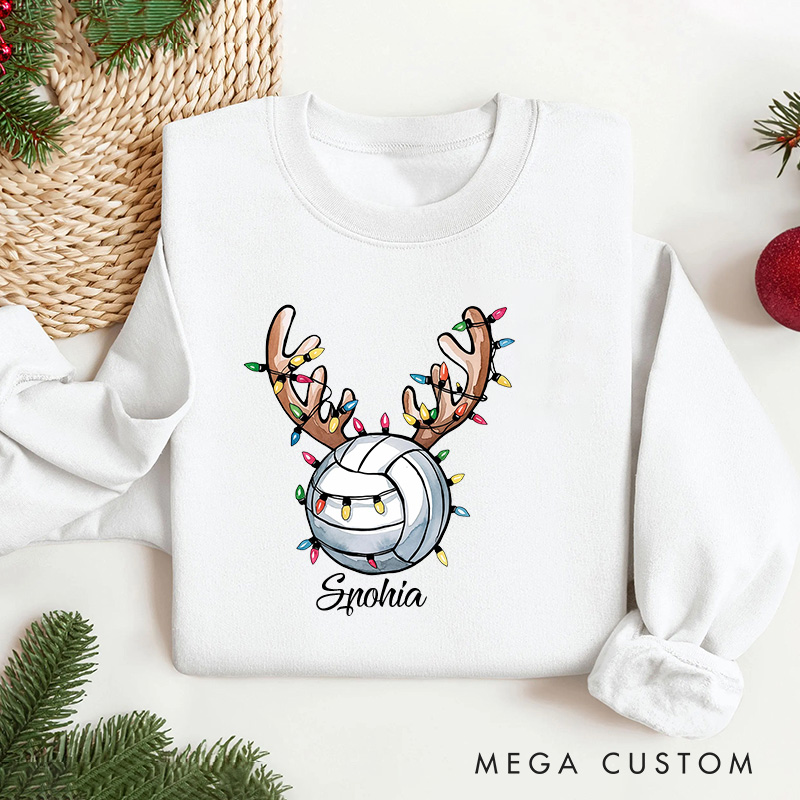 Personalized Reindeer Volleyball Christmas Sweatshirt with Custom Name
