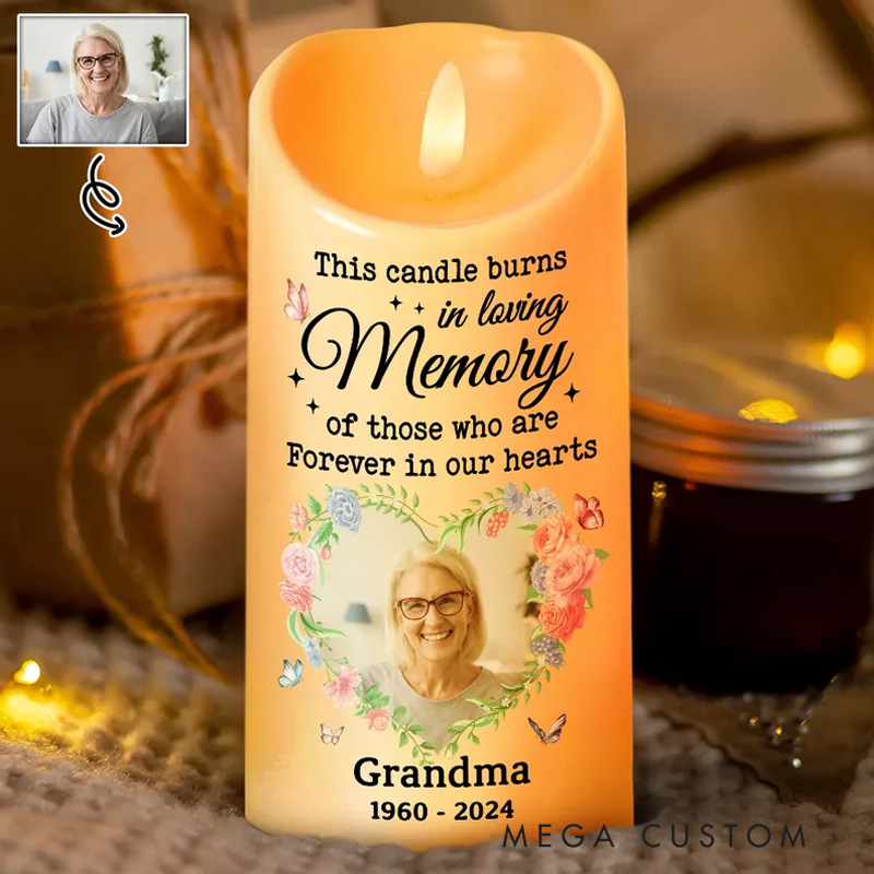 Personalized Photo LED Candle This Candle Burns In Loving Memory Memorial Gift Custom Memory Flameless LED Candle