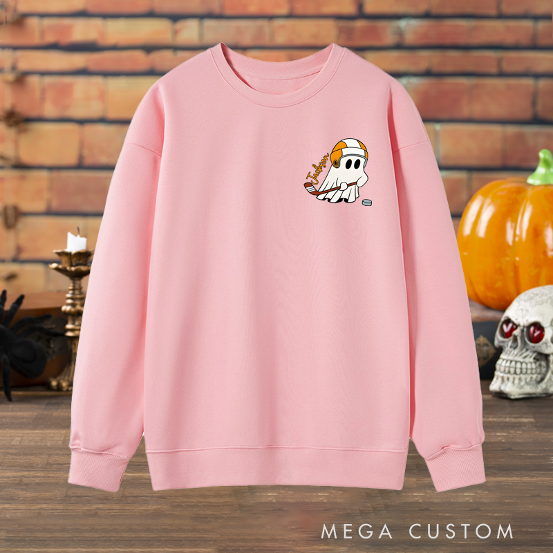 Personalized Halloween Sweatshirt with Cute Ghost and Pumpkin Design and Custom Name Option
