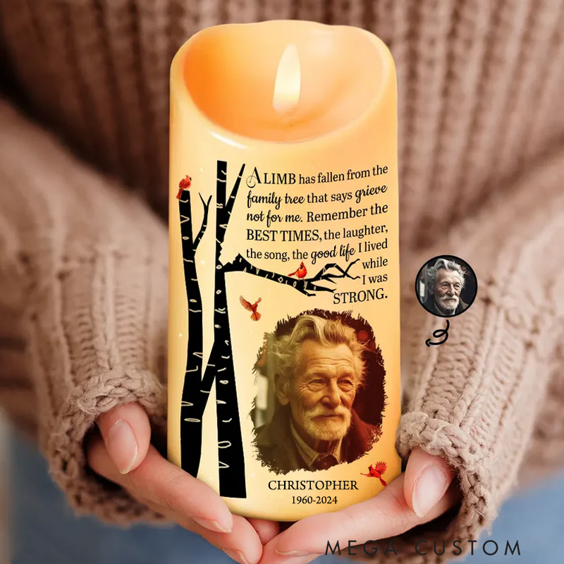 Personalized Photo LED Candle A Limb Has Fallen Memorial Gift Custom Memory Flameless LED Candle