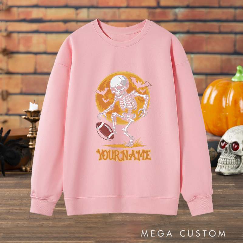 Personalized Skeleton American Football Sweatshirt with Custom Your Name for a Halloween Touch