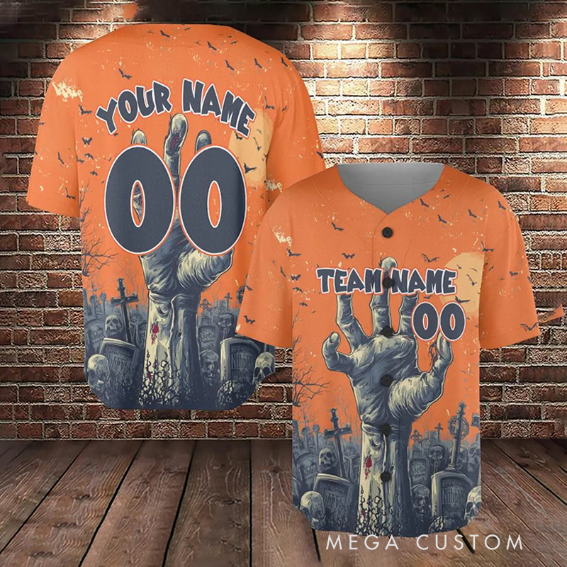 Personalized Halloween Zombie Themed Baseball Jersey with Custom Name and Number  