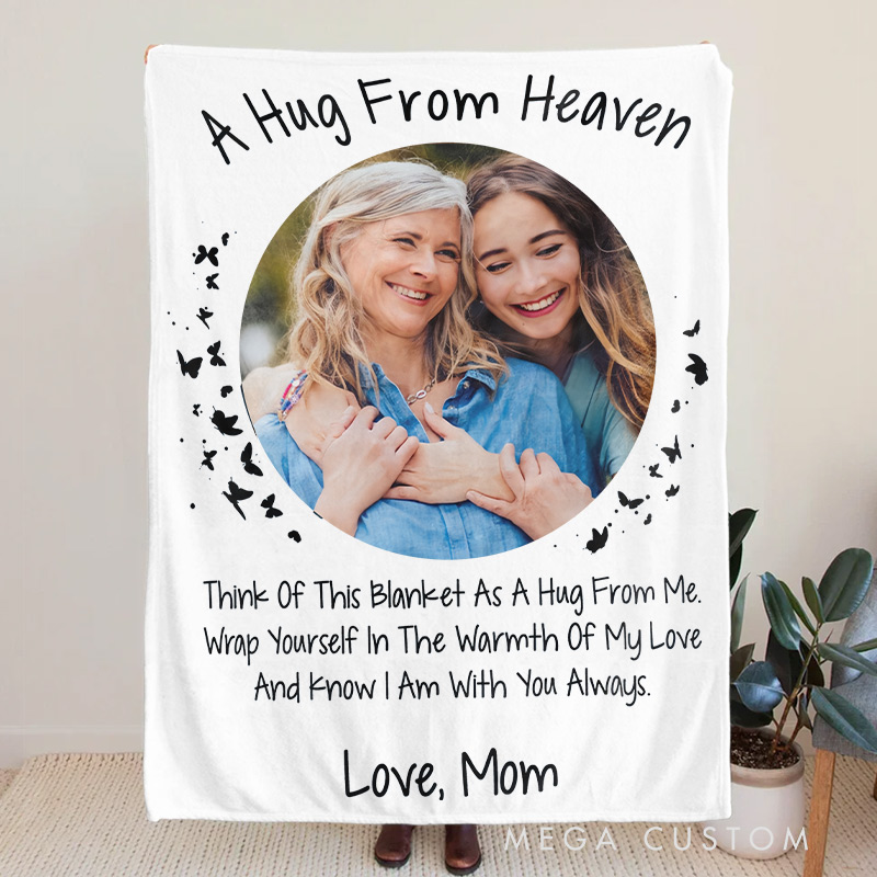 Personalized Memorial Mom Blanket in Memory of Photo Blanket Gift  Sympathy Blankets Hugs From Heaven Blanket 