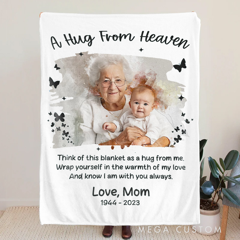 Personalized Memorial Blanket Custom Photo Remembrance Blanket A Hug From Heaven Gift Christmas gift in Loving Memory Blanket