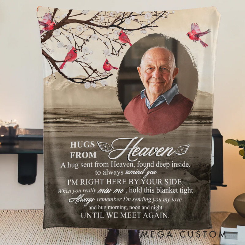 Personalized Memorial Blanket Custom Photo Remembrance Blanket Hugs From Heaven Until We Meet Again Christmas Gift
