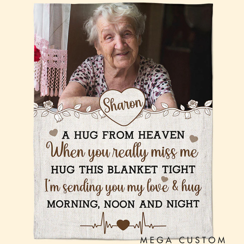 Personalized Memorial Blanket Custom Photo Remembrance Blanket Hug From Heaven Christmas Gift in Loving Memory Blanket