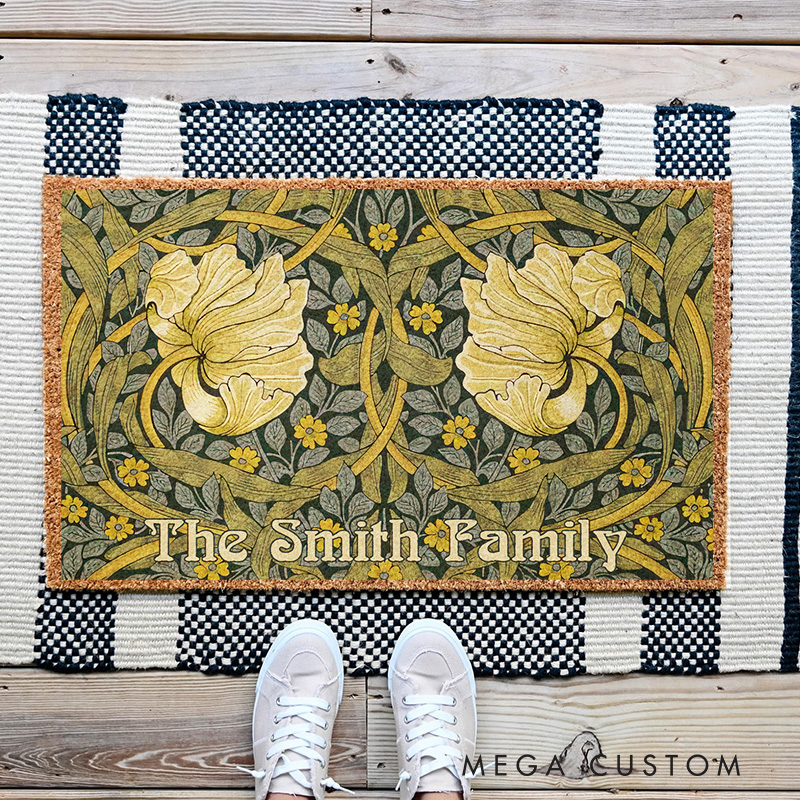 Personalized Greenery Art Nouveau Artistic Doormat Botanical Family Door Mat Welcome Mat for Art Lovers Housewarming Gifts William Morris Inspired