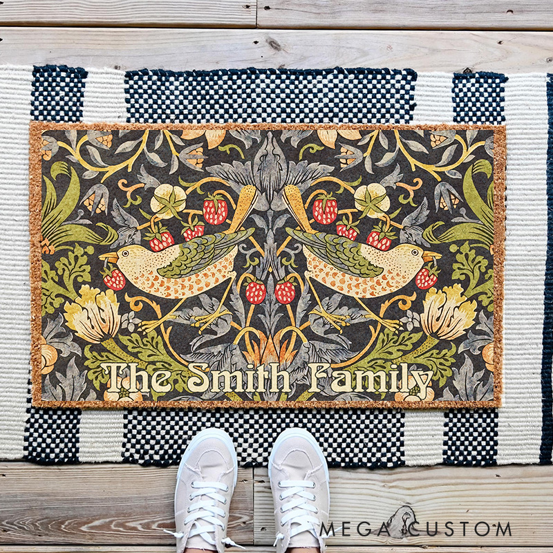 Personalized Strawberry Field Art Nouveau Artistic Doormat Family Door Mat Welcome Mat for Art Lovers Housewarming Gifts William Morris Inspired