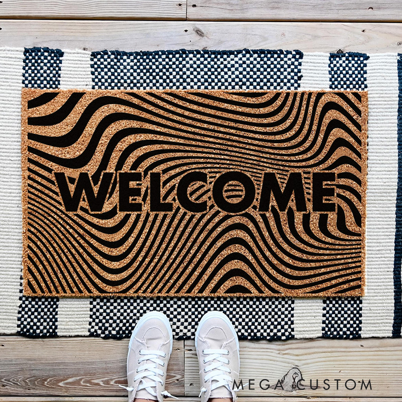 Personalized Trippy Artistic Doormat Coir Modern Family Door Mat Welcome Mat for Art Lovers Housewarming Gifts