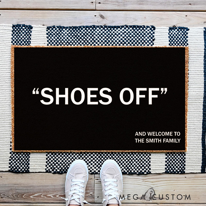 Personalized Shoes Off Minimalist Artistic Doormat Modern Family Door Mat Welcome Mat for Art Lovers Housewarming Gifts