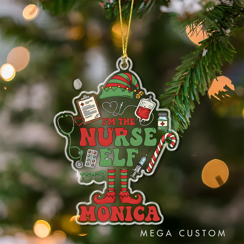 Personalized Nurse Elf Christmas Ornament Custom Name Acrylic Ornament Christmas Gift for Nurse