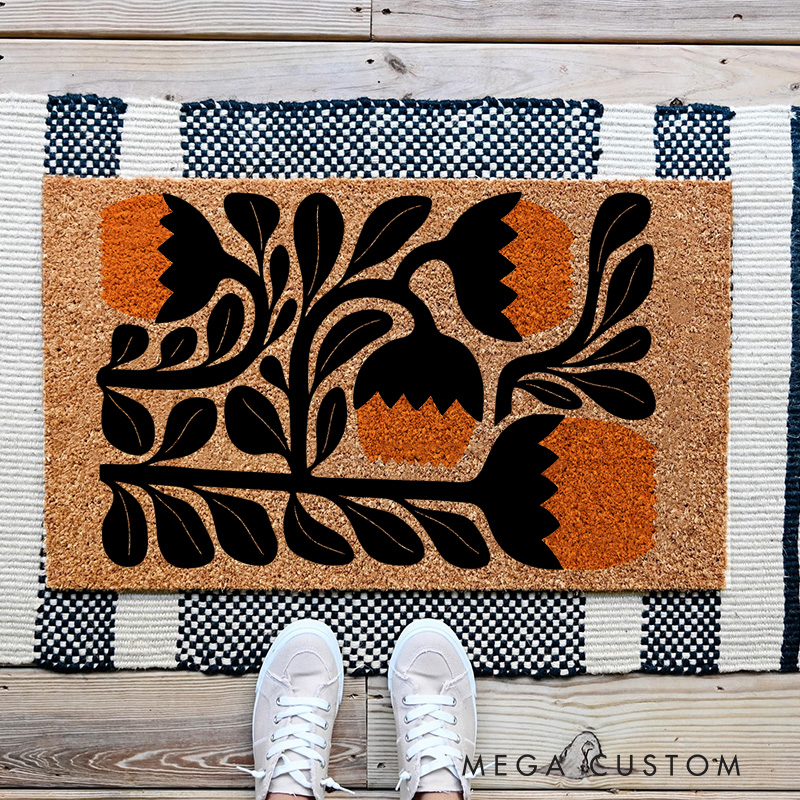 Personalized Boho Modern Doormat Modern Botanical Floral Family Door Mat Welcome Mat for Art Lovers Housewarming Gifts Henri Matisse Inspired