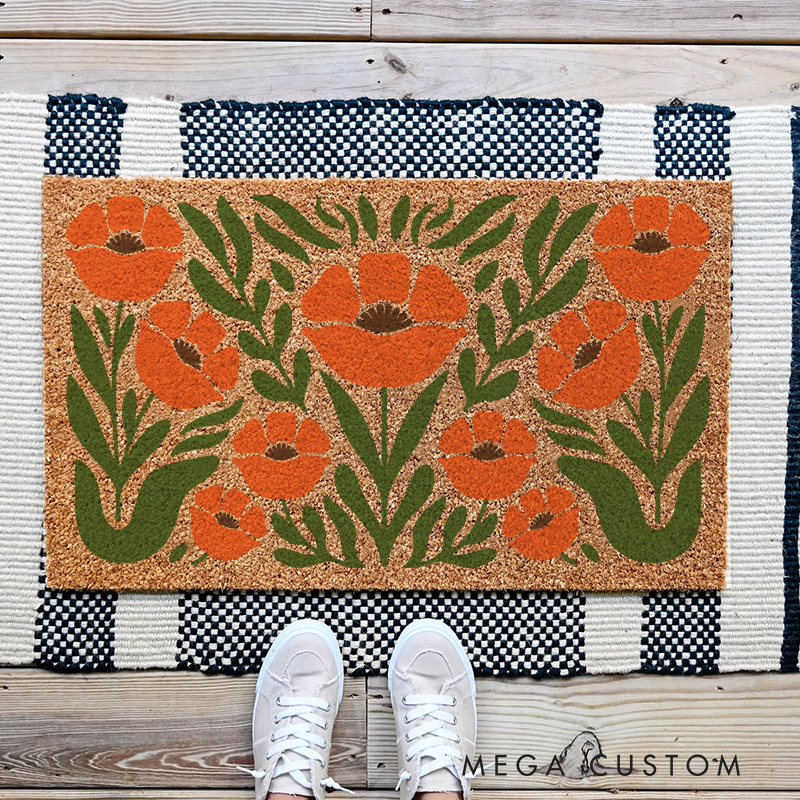 Personalized Boho Garden Doormat Modern Botanical Floral Family Door Mat Welcome Mat for Art Lovers Housewarming Gifts Henri Matisse Inspired